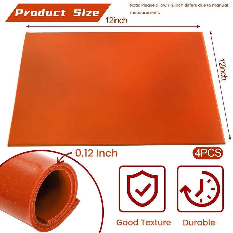Tlence 4 PCS Red Silicone Rubber Sheet, 12'' x 12'' x 1/8'' Flexible Heat Resistant Silicone Insulation Gasket, 60 A Smooth Finish High Temperature Silicone Rubber Sheeting for DIY Crafts Pads Seals - Image 2
